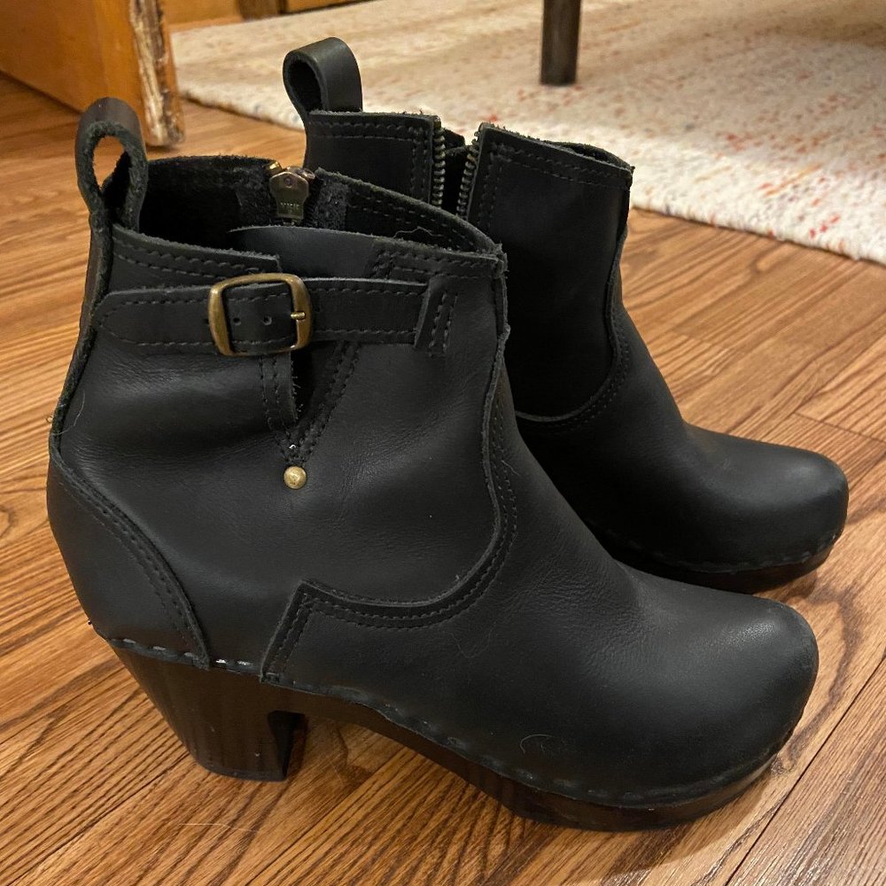 No. 6 Buckle Clog Boot, Black on Black Base